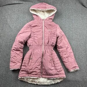 DKNY Girls M (10-12) Jacket Dusty Rose Blush Reversible Full Zip Hooded *READ*